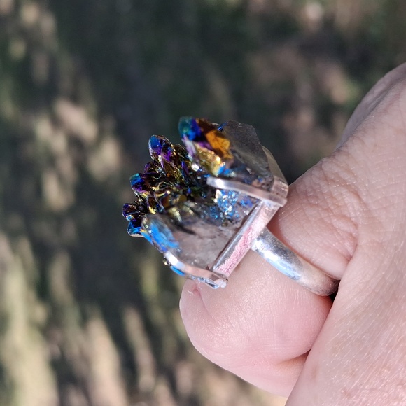 New Titanium Druzy 925 Silver Ring. - Picture 7 of 16